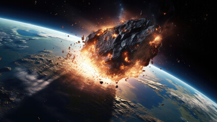 Wall Mural - A meteor hitting Earth poster - Generative AI