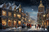 Fototapeta Londyn - Twinkling Lights Illuminating a Festive Christmas Street