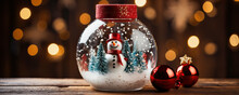 A Festive Snowman Trapped Inside A Glass Bottle, A Whimsical Christmas Decoration
