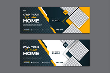 Creative real estate home property facebook cover or web banner design template