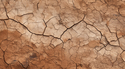 Wall Mural - Closeup of a cracked earthenware texture, with deep grooves and rough edges. The surface appears weathered and worn, showcasing its age and fragility.