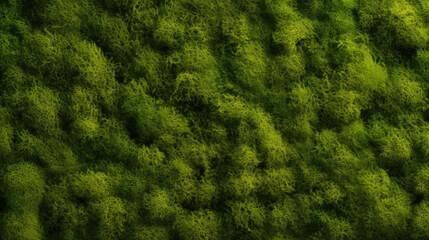 Wall Mural - Texture of a patch of vibrant green moss with tiny, hairlike strands intertwining and creating a plush, cushionlike surface.