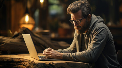 Generative AI, upset sad anxious man sitting at a desk littered with crumpled sheets of paper, deadline, stress, creative pangs, tax reporting, businessman, loan, disappointment, depression, office