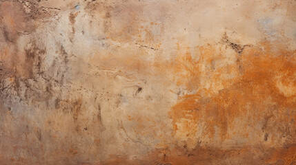 Closeup of a weathered texture of stained concrete, exhibiting a distressed and aged appearance with hints of rust and earth tones.