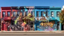 Graffiti Art That Reflects The Identity And History Of A Neighborhood, Providing Space For Text, Background Image, AI Generated