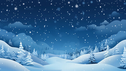 Wall Mural - Natural Winter Christmas background with sky, heavy snowfall, snowflakes in different shapes and forms, snowdrifts. Winter landscape with christmas shining beautiful snow - Generative AI