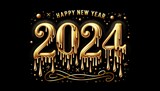 Fototapeta  - Gold Drip Happy New Year 2024