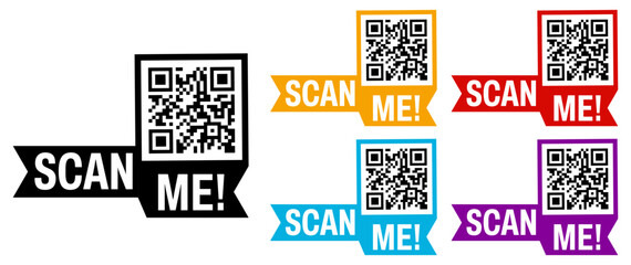 Poster - Set collections Scan me QR code trendy colorful flat icon. Barcode design template Vector illustration