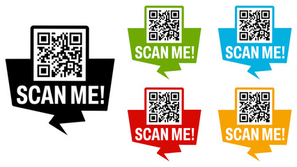 Poster - Set collections Scan me QR code trendy colorful flat icon. Barcode design template Vector illustration