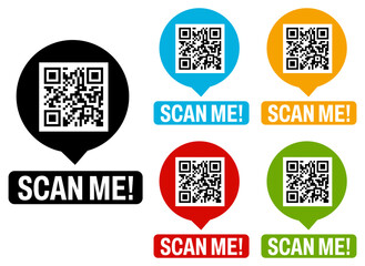 Poster - Set collections Scan me QR code trendy colorful flat icon. Barcode design template Vector illustration