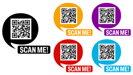 Poster - Set collections Scan me QR code trendy colorful flat icon. Barcode design template Vector illustration