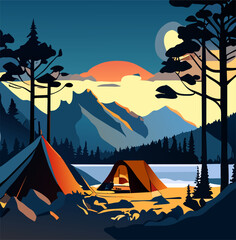 Sticker - camping in forest