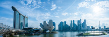 Landscape Of The Singapore, Marina Bay Sands With Blue Sky In A Bright Sunny Day