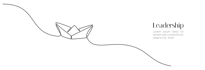 Aufkleber - One continuous line drawing of paper boat. Origami ship concept for success leadership of business in simple linear style. Editable stroke design for web banner and card. Doodle Vector illustration