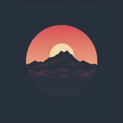 Wall Mural - minimalist logo mountain with sunset on background