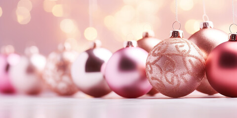 Wall Mural - Christmas pastel colored baubles with beautiful bokeh lights