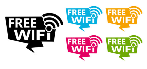 Wall Mural - Set collections free WIFI trendy colorful icon sign. Wireless network connection labels design template Vector illustration