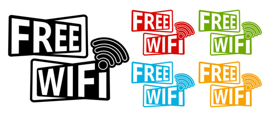 Wall Mural - Set collections free WIFI trendy colorful icon sign. Wireless network connection labels design template Vector illustration