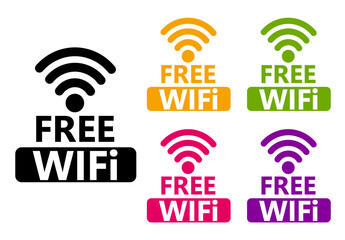 Wall Mural - Set free wifi area icon sign. Network wireless available labels design Vector illustration
