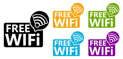 Wall Mural - Set free WIFI label icon. Free internet area sign information design Vector illustration