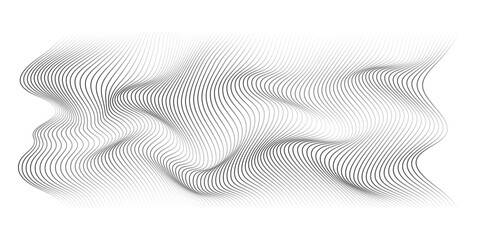 Poster - 3D Vector wave lines pattern smooth curve flowing dynamic black gradient isolated on transparent background for concept of technology, digital, modern, science, music