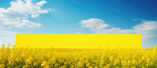 Sticker - Blank billboard for your ad on a yellow field of rapeseed flowers With copyspace for text