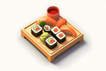 Sticker - delicious japanese sushi 3d isometric style