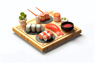 Sticker - delicious japanese sushi 3d isometric style