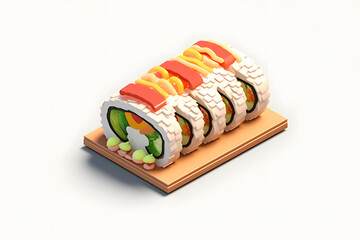 Sticker - delicious japanese sushi 3d isometric style