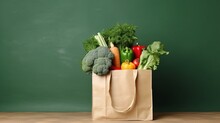 Generative AI : Proper Nutrition.Healthy Food Paper Bag.healthy Food Background. Supermarket Food Concept.home Delivery.Food Delivery.Grocery.A Package With Products For The Holiday.Christmas And New 