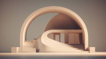 Aufkleber - Generative AI : Modern architecture minimal building abstract concrete house. Abstract architecture geometric building modern pillar arch balcony construction. Geometry architecture design building ba