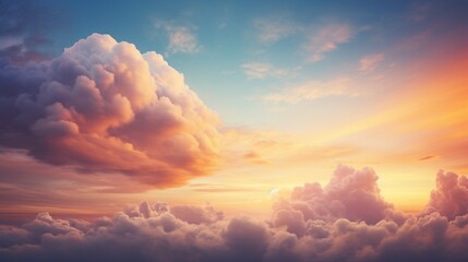 Generative AI : Colorful sky background with soft light. Dramatic background of the sky, at the end of the day, in dark tones and in the middle a cloud in yellow tones. Good for wallpaper. Space to wr