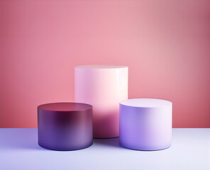 Wall Mural - pink and purple cylindrical plinths for products isolated on one color studio background