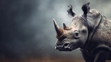 Fototapeta  - Close-up of an amazing male rhino with textured background and space for text, AI generated