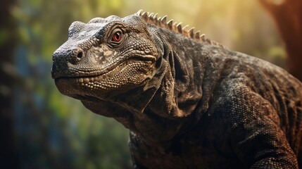 Naklejka na meble Close-up of an amazing male komodo dragon with textured background and space for text, background image, AI generated