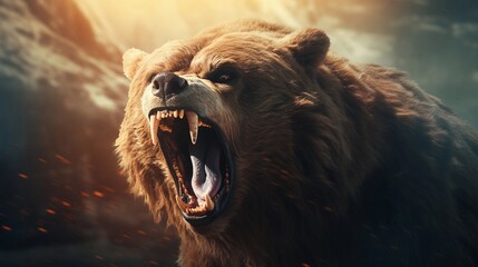 close-up of awesome roaring bear with textured background and space for text, background image, ai g