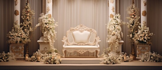 Poster - Wedding stage built for the couple to sit on during their wedding With copyspace for text