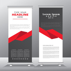 Wall Mural - red roll up banner template vector illustration, abstract background ,standy design , display, adver