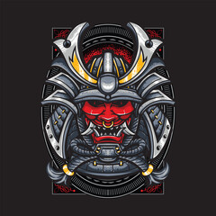 Wall Mural - red oni mask samurai illustration