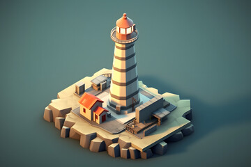 Poster - lighthouse 3d isometric rendering style