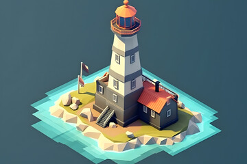 Poster - lighthouse 3d isometric rendering style