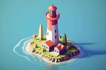 Poster - lighthouse 3d isometric rendering style