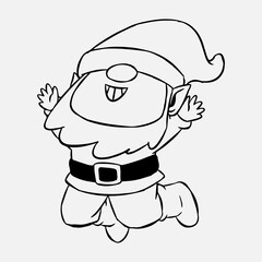 Wall Mural - dwarf cartoon character with happy expression. gnome in a jumping pose. line art style. vector illustration.