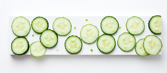 Poster - Slices of cucumber on isolated pastel background Copy space