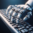 Robot AI hand technology type computer keyboard 