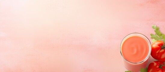 Poster - Tomato based vegetable smoothie isolated pastel background Copy space
