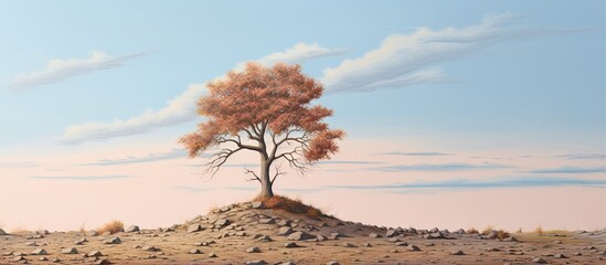 Sticker - The tree on the dark soil mound isolated pastel background Copy space