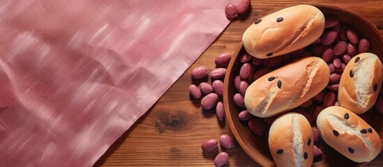 Wall Mural - Red bean breads homemade on table isolated pastel background Copy space