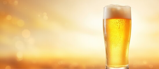 Poster - Pouring beer into glass isolated pastel background Copy space
