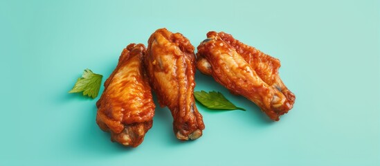 Aufkleber - Spicy chicken wings fried and isolated pastel background Copy space isolated